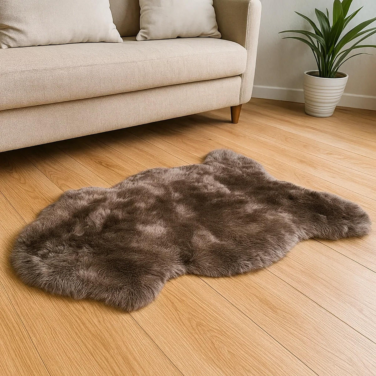 LAMMFELL Merinofell Dunkel-Taupe Dichte Wolle ca. 100 cm - Taupe, Fell (50/100cm) - Provellus