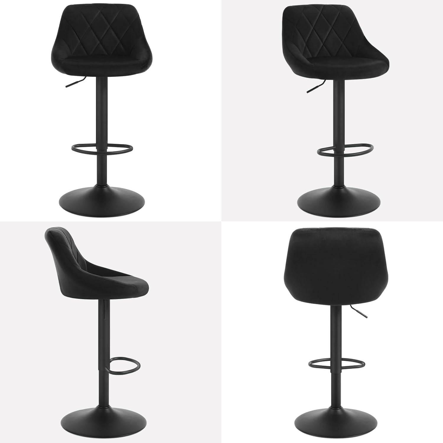 BARHOCKER 2er Set, aus Samt, Drehbar, Schwarz - Schwarz, Textil/Metall (47/83/39cm) - Woltu