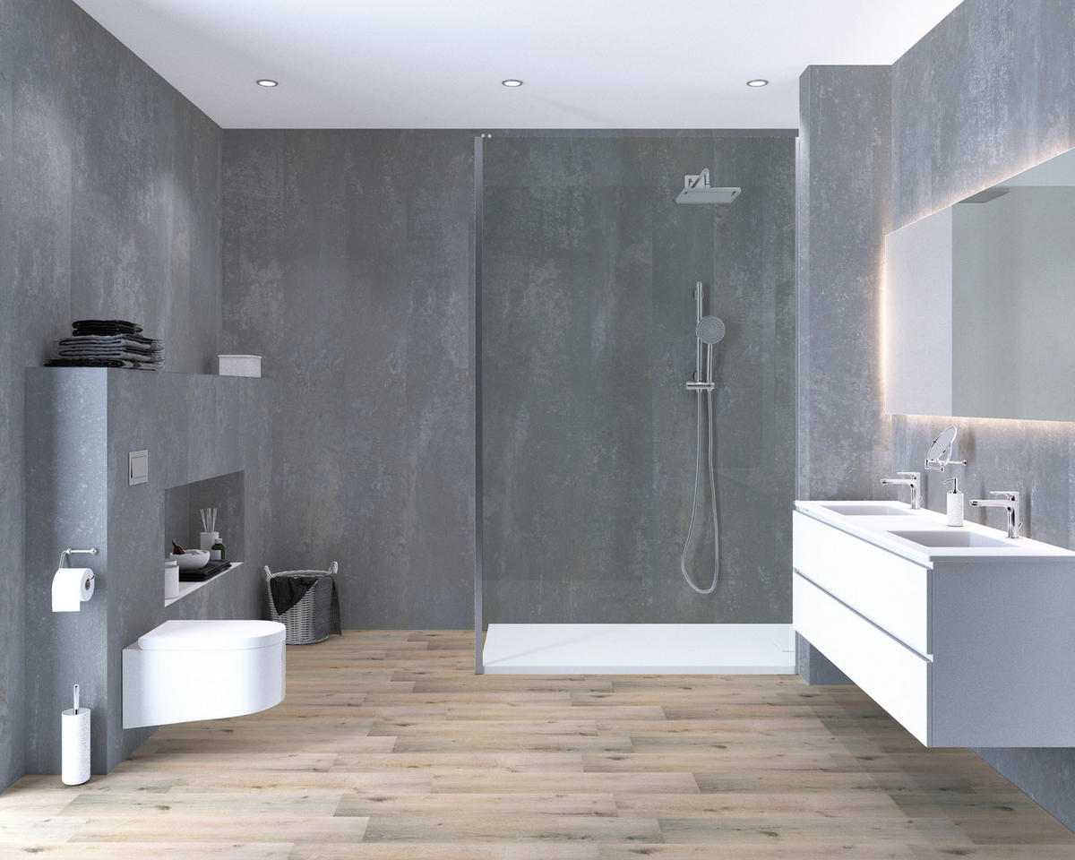 AQUA-STEP- ALL IN ONE - Wasserdichte Wandpaneele und Bodenpaneele für Badezimmer - Brighton - 6 Paneele (2,34m²) - Hellgrau, Kunststoff (122/32/0.45cm) - Aqua-Step® 