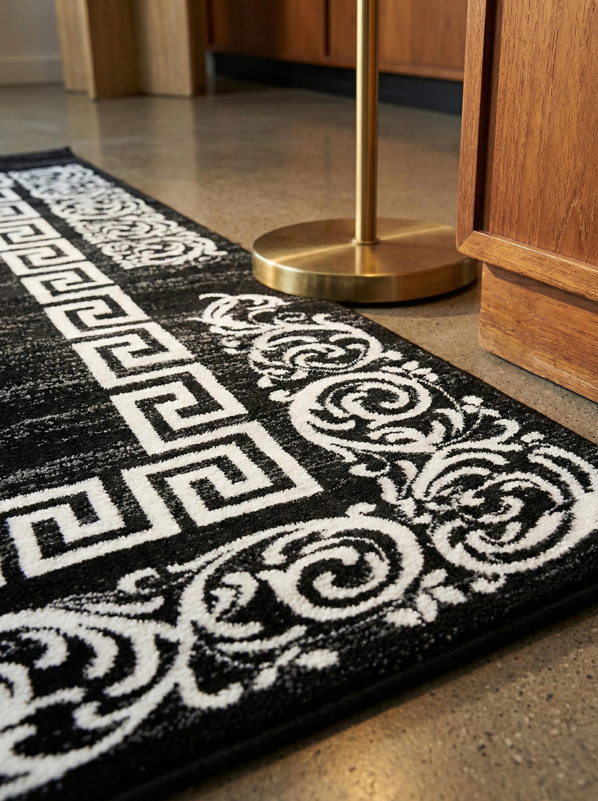 TEPPICH Kurzflor Mäander Polypropylen saugroboter Wohnzimmer Schwarz Läufer 80x150 - Schwarz, Textil (80/150cm) - KADIMA DESIGN