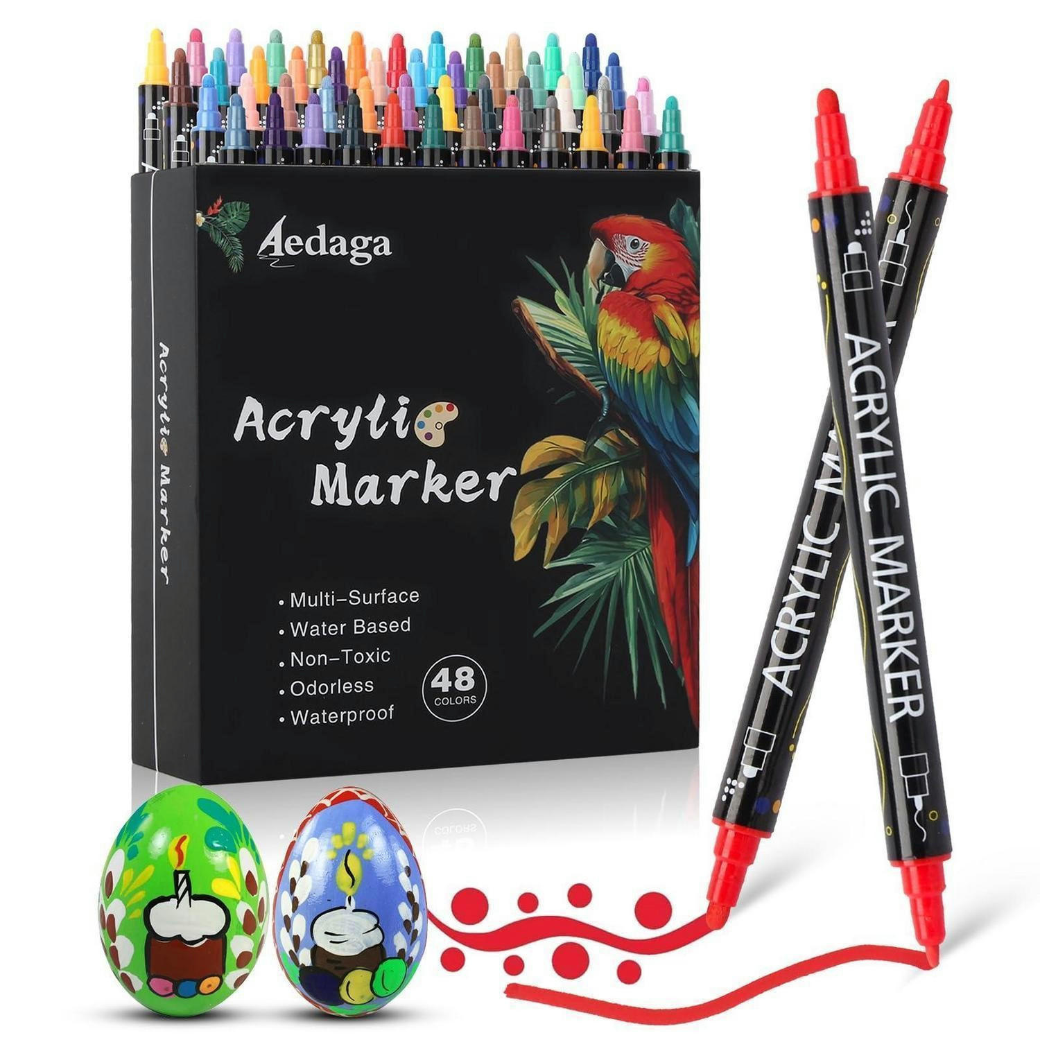 ACRYLSTIFTE Set 48 Farben Doppelspitze Wasserfest - Multicolor, Kunststoff (1/1/16.5cm)