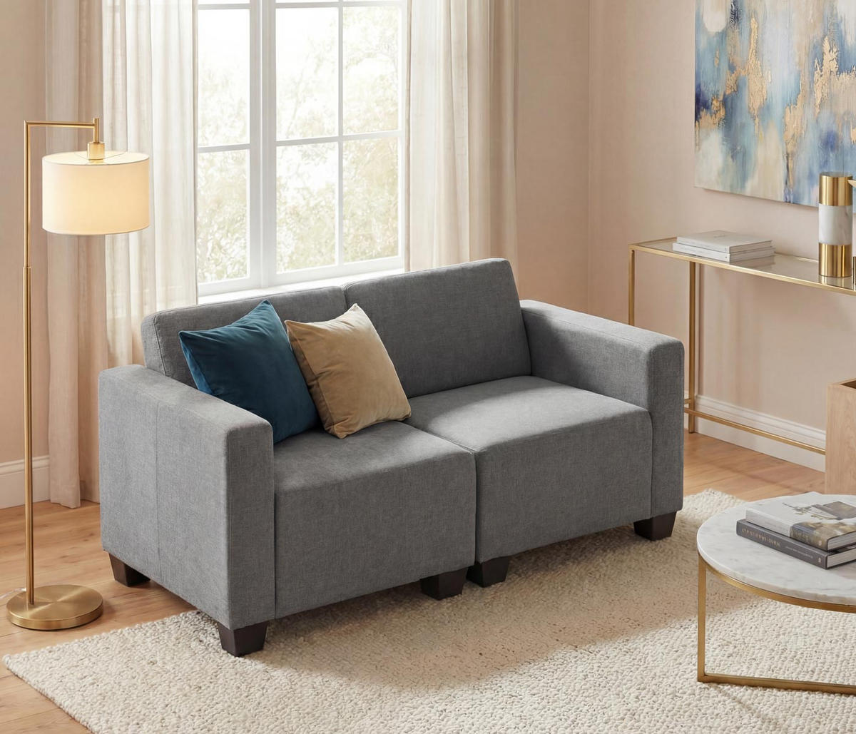 2-SITZER SOFA COUCH MODULAR Grau - Grau, Textil (136/76/72cm) - MCW