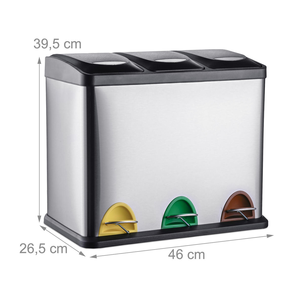 MÜLLEIMER 3x8l - Silberfarben, Kunststoff/Metall (46/39.5/26.5cm) - Relaxdays