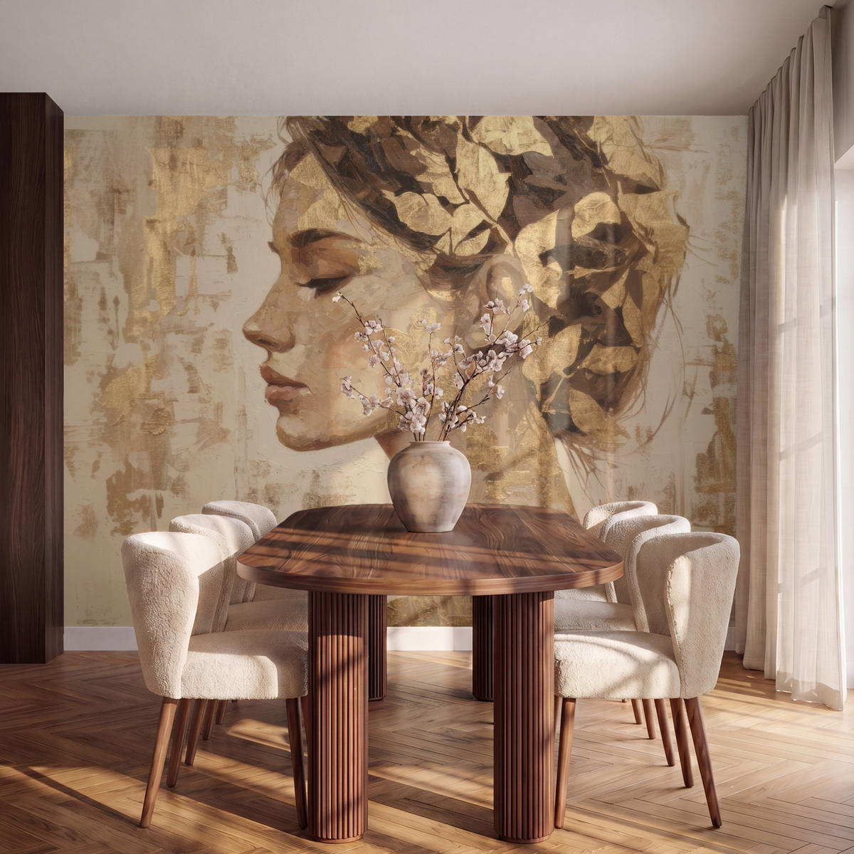TAPETE - Frau - Gold - Abstrakt - Textur - 280x200 cm - Goldfarben, Papier (280/200cm) - OnlyWow