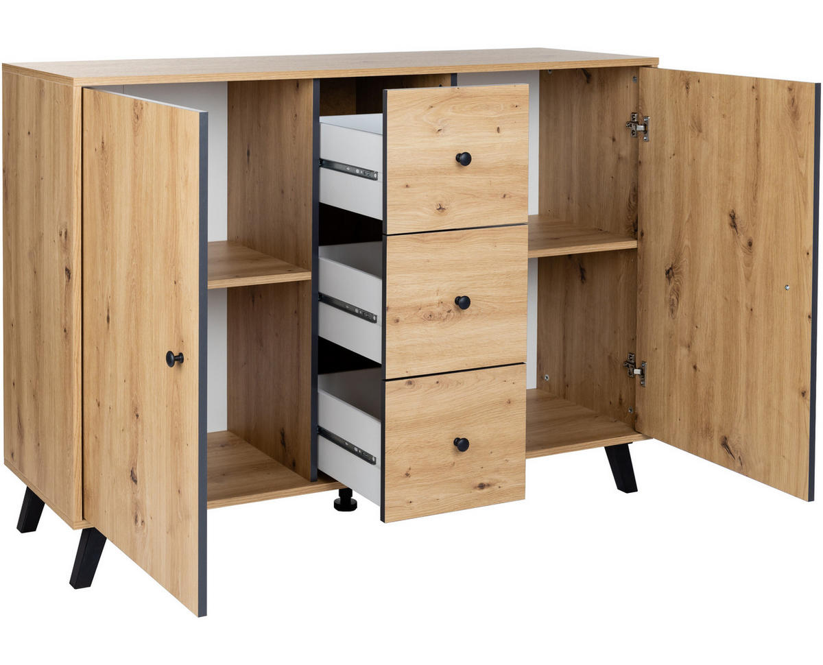 SIDEBOARD Kommode Berlin - Schwarz/Eiche Artisan, Holzwerkstoff/Metall (130/92/40cm) - arthur berndt