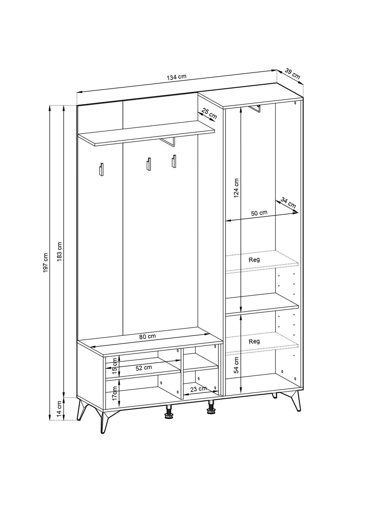 GARDEROBE 134 cm Diamond – Artisan Eiche / Schwarz – GF-MOB15 - Eichefarben, Holzwerkstoff (134/197/39cm) - hi-markt