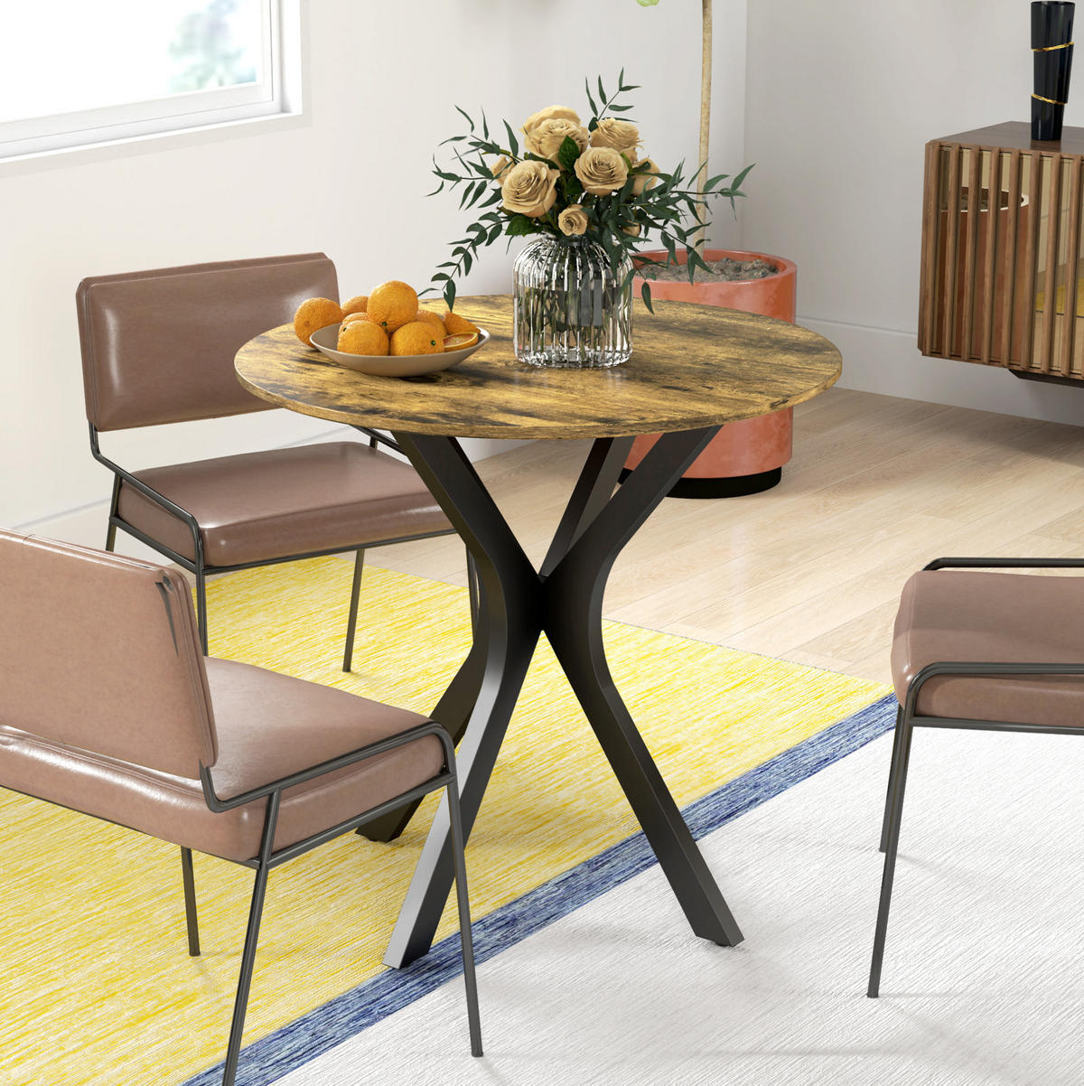 ESSTISCH 78/78/75 cm rund, platzsparend mit Stahlgestell und MDF-Tischplatte, Braun - Braun, Holz (78/78/75cm) - Redom