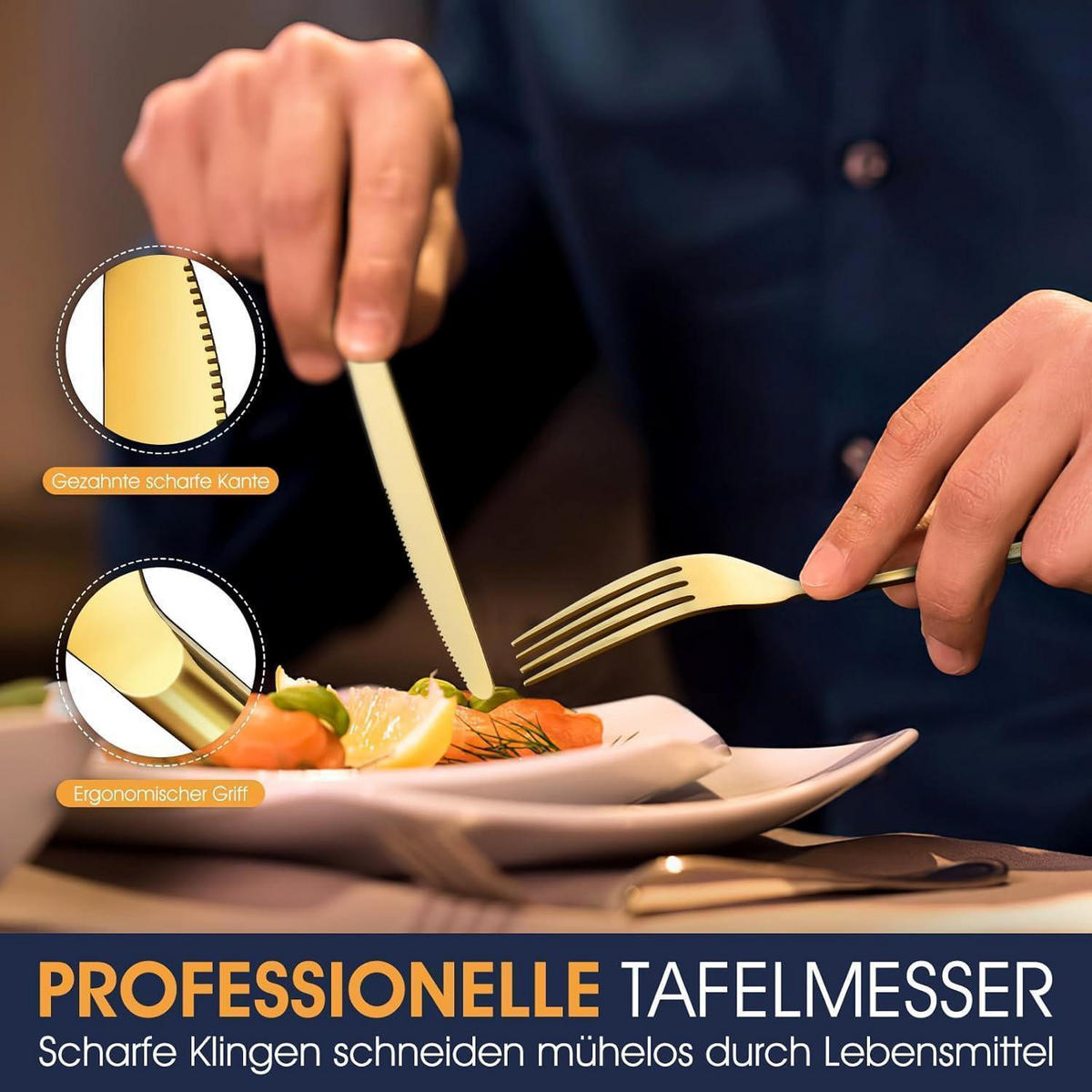 BESTECKSET 36-teilig Gold Edelstahl für 6 Personen - Goldfarben, Metall