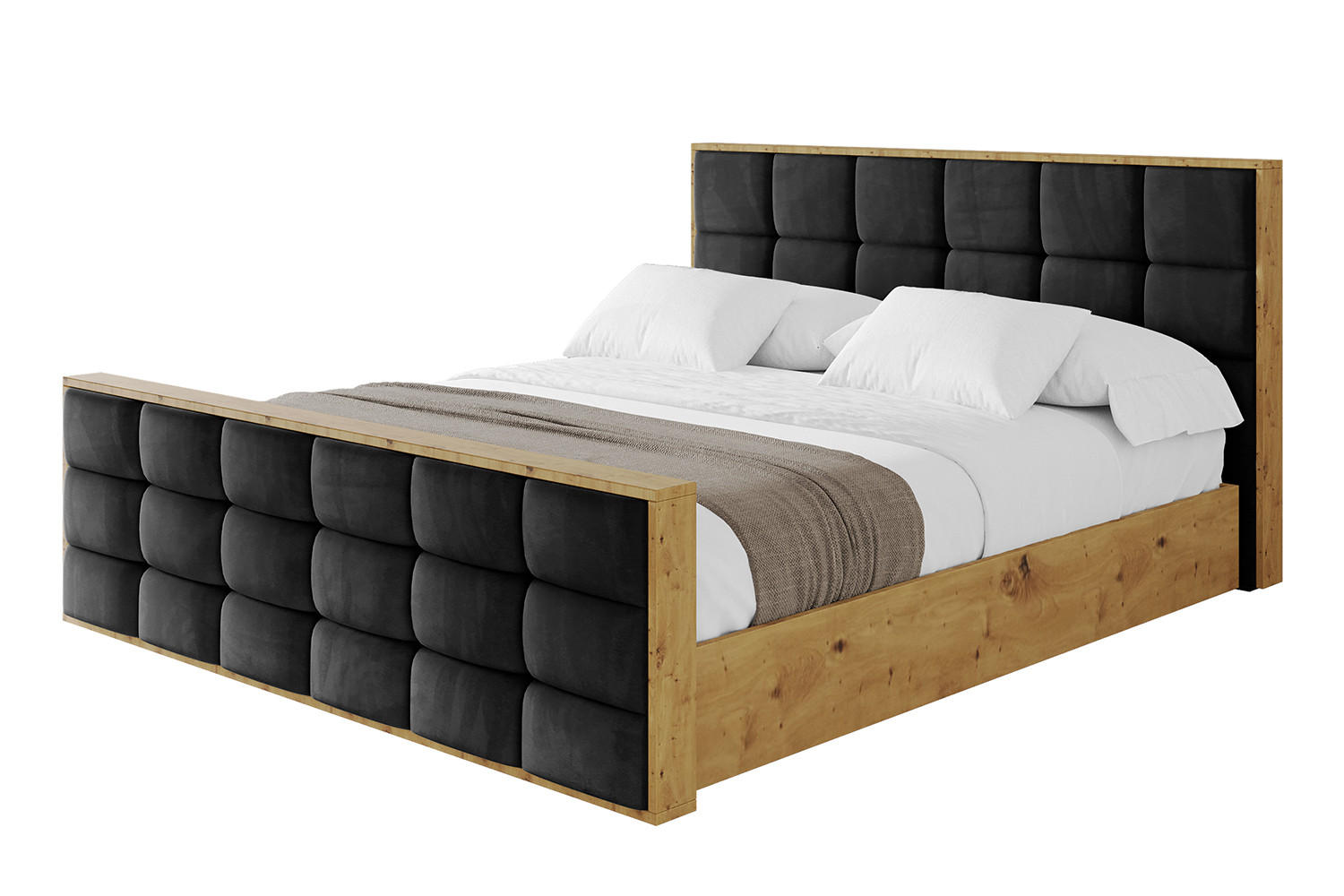 POLSTERBETT mit Bettkasten, Fußteil und Lattenrost, Boxbett mit Matratze H3/H4 - ENZO2-Z 180x200 Schwarz - Schwarz, Holzwerkstoff/Textil (180/200cm) - ALTDECOR