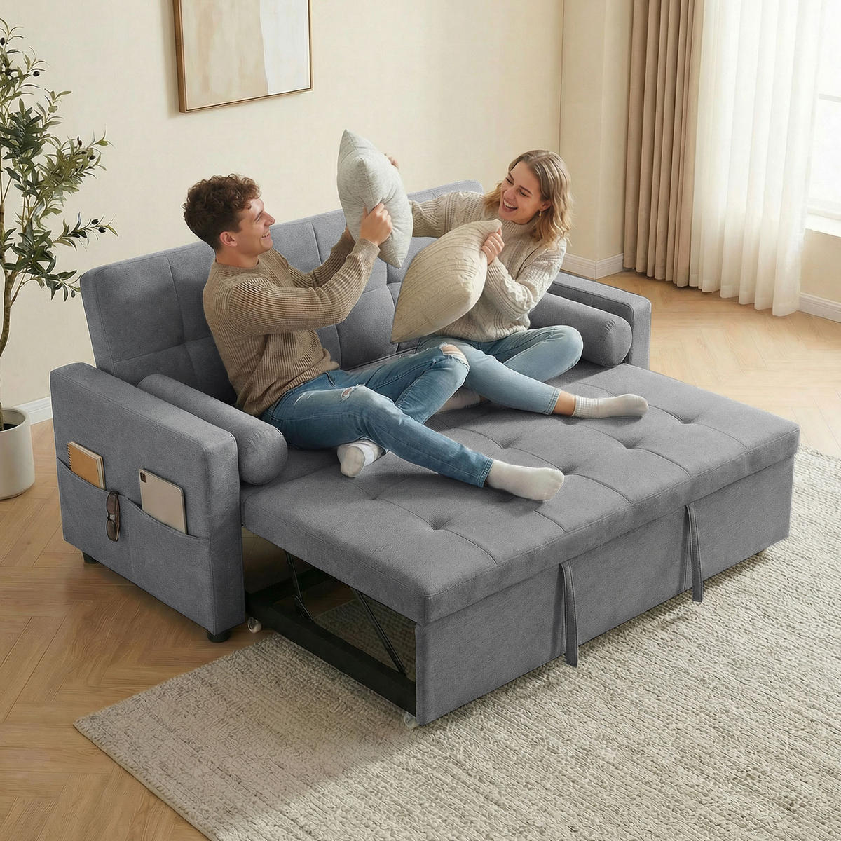 SCHLAFSOFA 2er-Sitz DE-14607 mit Doppelbett und verstellbarer Rückenlehne Grau - Grau, Metall (137.5/84/80.5cm) - ComfortXL