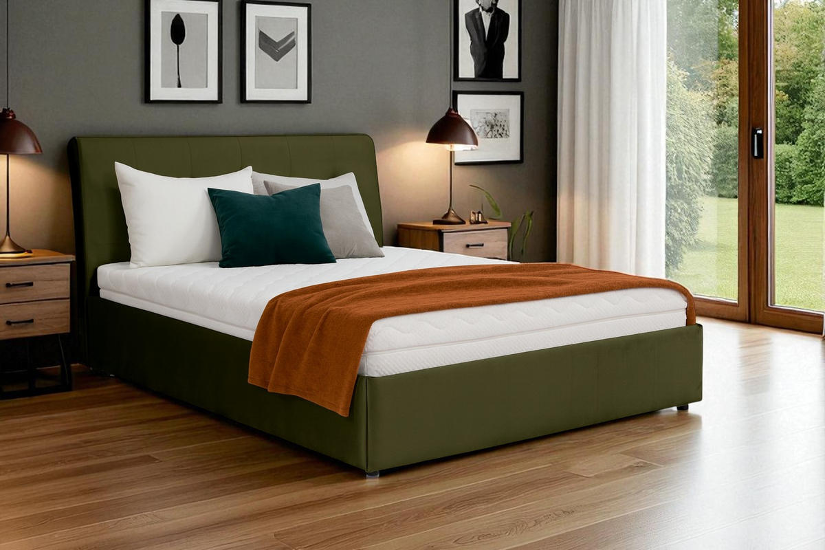 POLSTERBETT mit Bettkasten und Matratze SOLIS, Olivgrün, 140x200 cm - Olivgrün, Textil (140/200cm) - KS Home Concept
