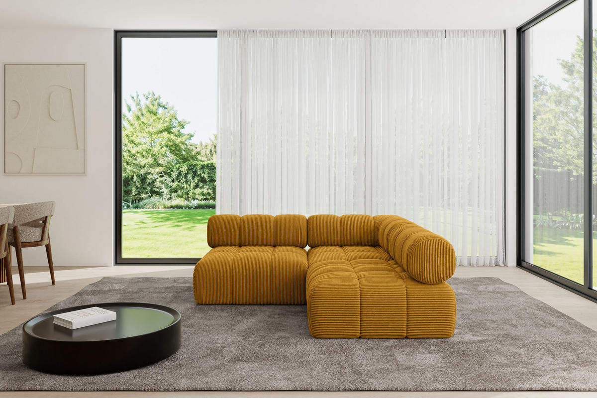 ECKSOFA modulares Sofa Samaro-L1 - 190x190x70 cm Senfgelb Cord - Currygelb, Holzwerkstoff/Textil (190/190cm) - ALTDECOR