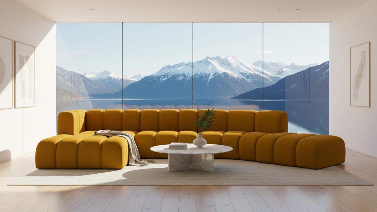 ECKSOFA L-Form GRAND Round, Stoff Salvador, Gelb, Links - Gelb, Holz (445/179cm) - Kaiser Möbel