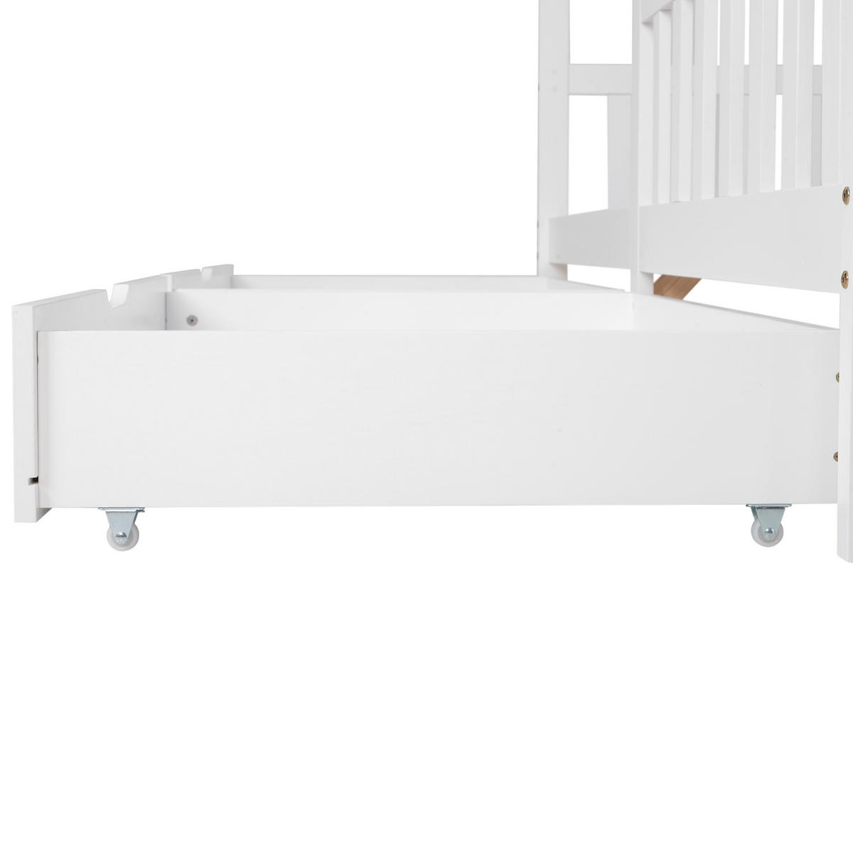 HAUSBETT 90/200 cm in Weiß – mit Satteldach, Zaun und 2 Schubladen - Weiß, Holz (90/200cm) - BEAOK