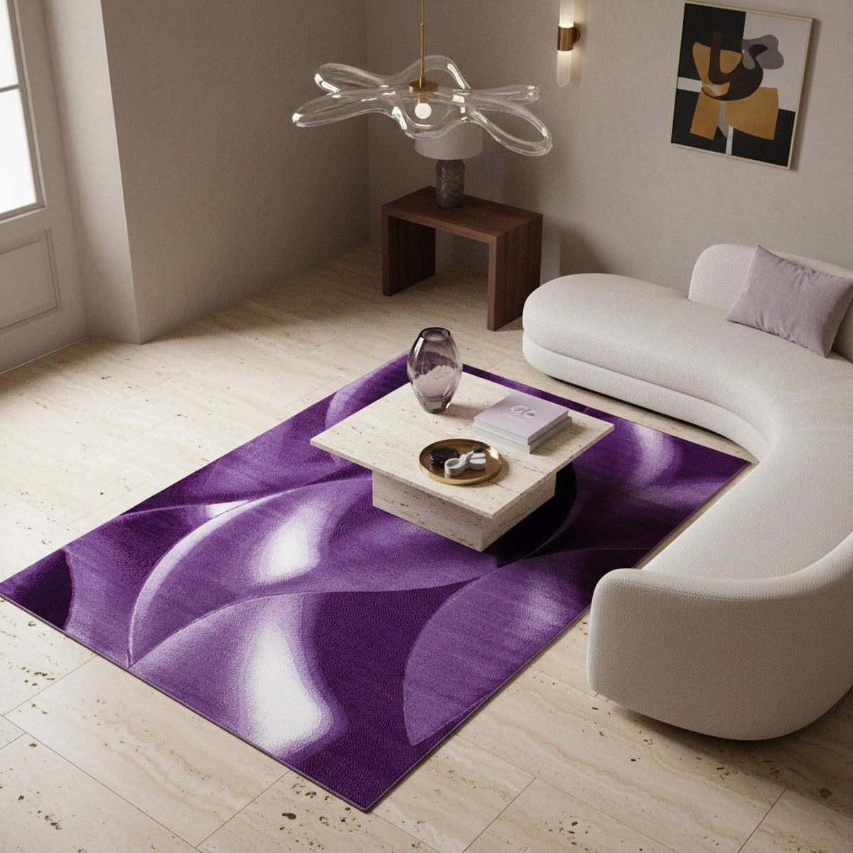TEPPICH Kurzflor Abstrakte Wellen Polypropylen Wohnzimmer Violett Läufer 80x150 - Lila, Textil (80/150cm) - KADIMA DESIGN