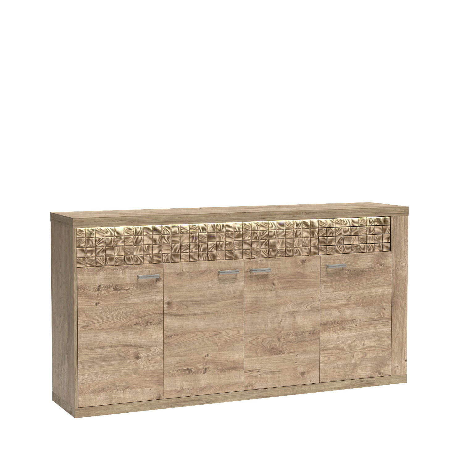 SIDEBOARD BALESTRAND N9 Dekorative Front Eiche - Eichefarben/Silberfarben, Glas/Holzwerkstoff (192/99/41cm) - Komodee