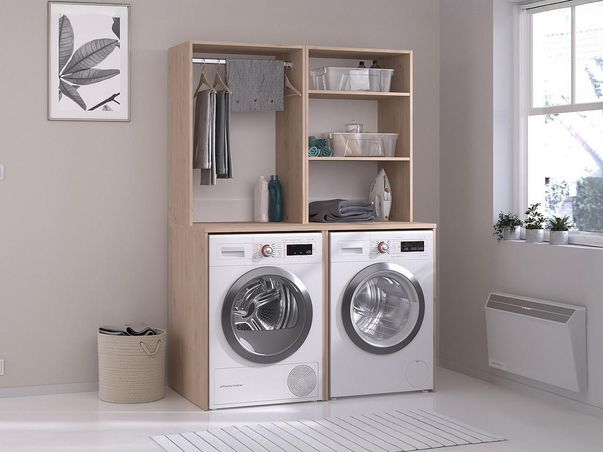 WASCHMASCHINENMÖBEL - 64.4cm x 65.8cm - Holzspan - naturfarben hell - ERKANO - Naturfarben, Holz (64.4/184.4/65.8cm) - Vente-Unique