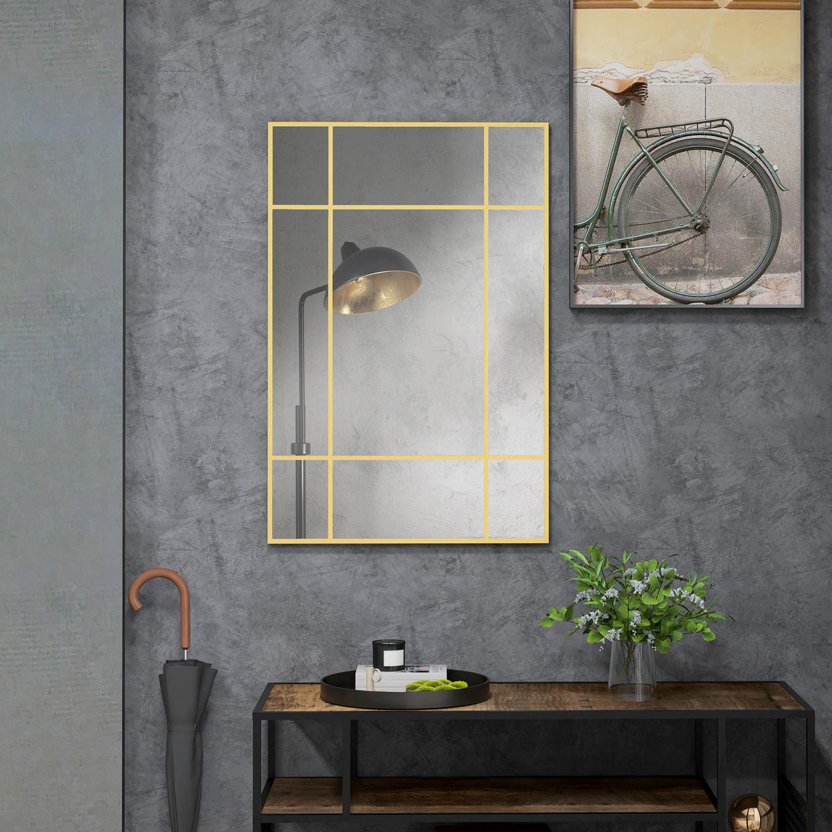 WANDSPIEGEL DE-08874 Gitterdesign mit 9 Feldern, 90/60 cm Gold - Goldfarben, Metall (90/60/2cm) - ComfortXL
