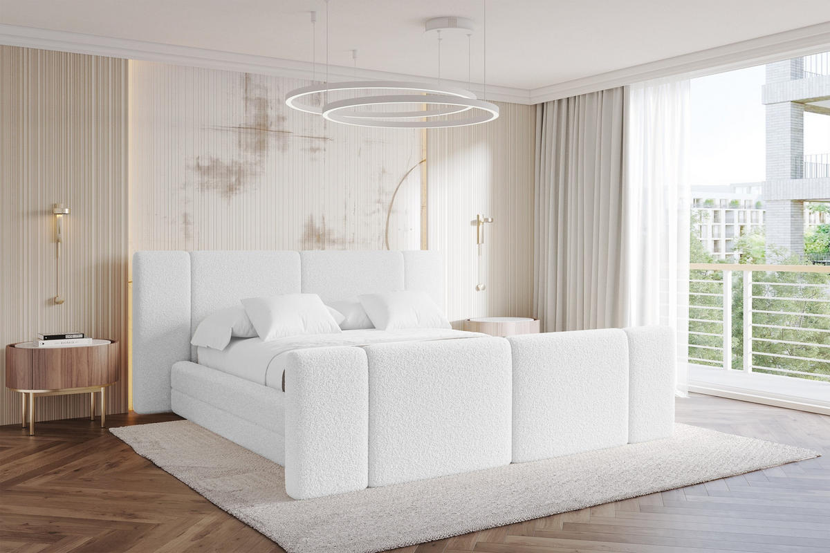 POLSTERBETT mit Bettkasten, Fußteil und Lattenrost, Boxbett ohne Matratze - TEVO-Z 140x200 Weiß - Weiß, Holzwerkstoff/Textil (140/200cm) - ALTDECOR
