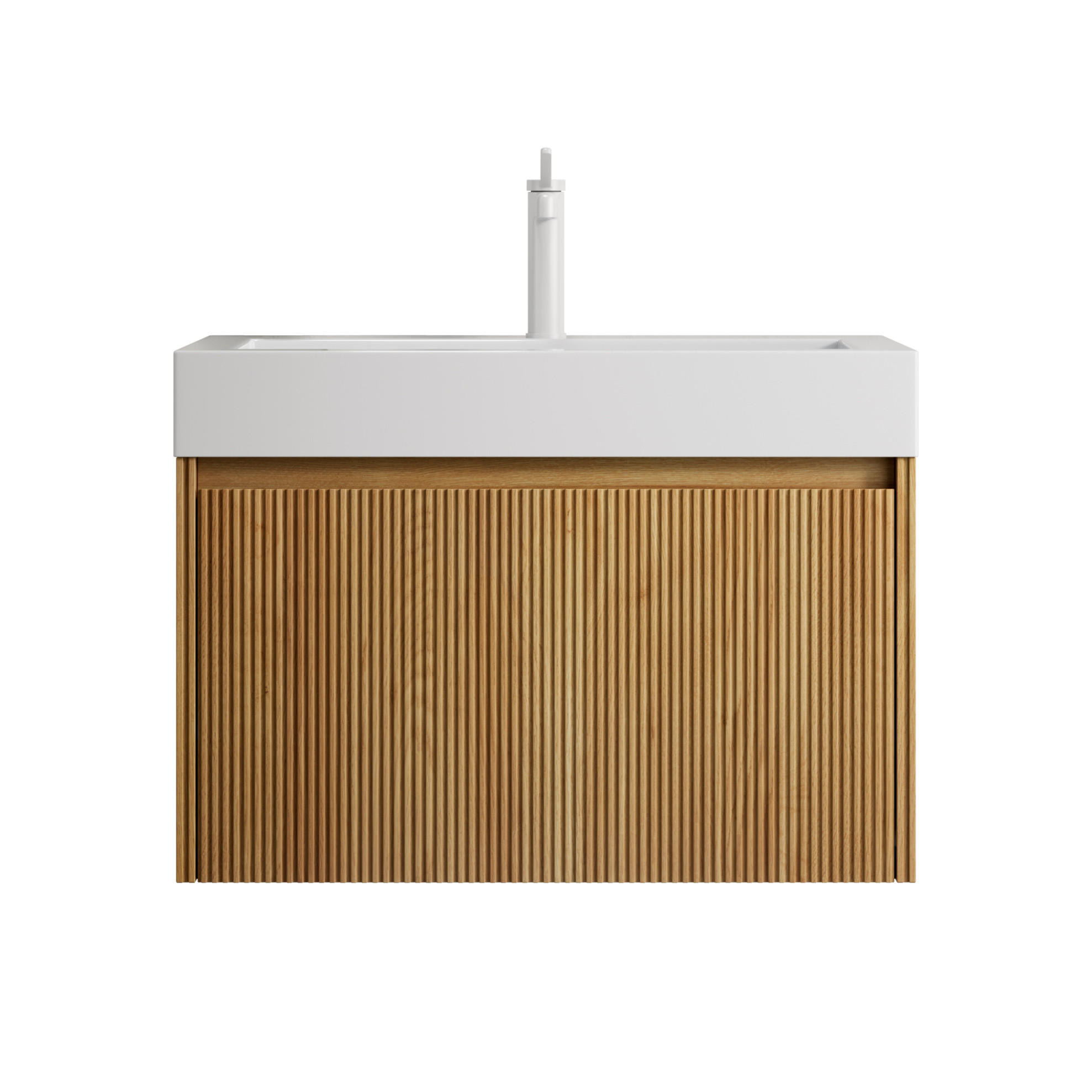 WASCHTISCHUNTERSCHRANK 70x46x50cm Naturholz/Weiß mit Resinbecken & LED-Schubladensystem - Naturfarben, Kunststoff (70/50/46cm) - Modfu