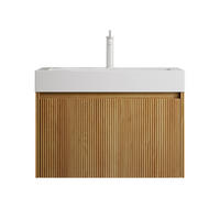 WASCHTISCHUNTERSCHRANK 70x46x50cm Naturholz/Weiß mit Resinbecken & LED-Schubladensystem - Naturfarben, Kunststoff (70/50/46cm) - Modfu