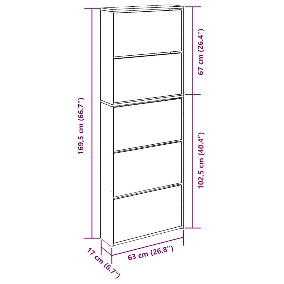 SCHUHSCHRANK Mit 5 Fächern Spiegel Weiss 63/17/169,5 Cm - Weiß, Holzwerkstoff (17/169.5/63cm) - vidaXL