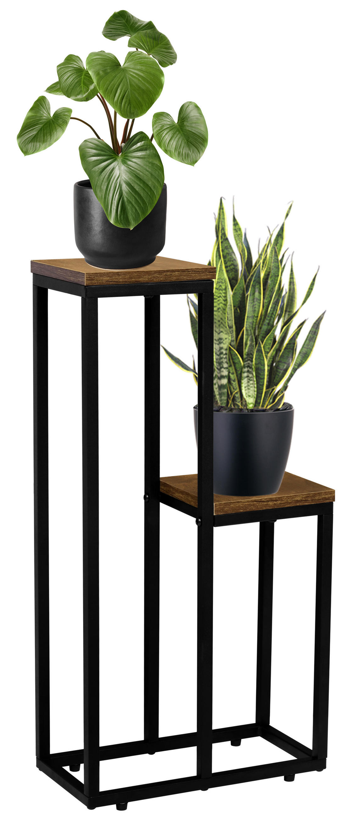 BLUMENSTÄNDER mit Ablagen und Metallgestell - Alteiche, Metall (17/34.5/67cm) - Mat-Haus
