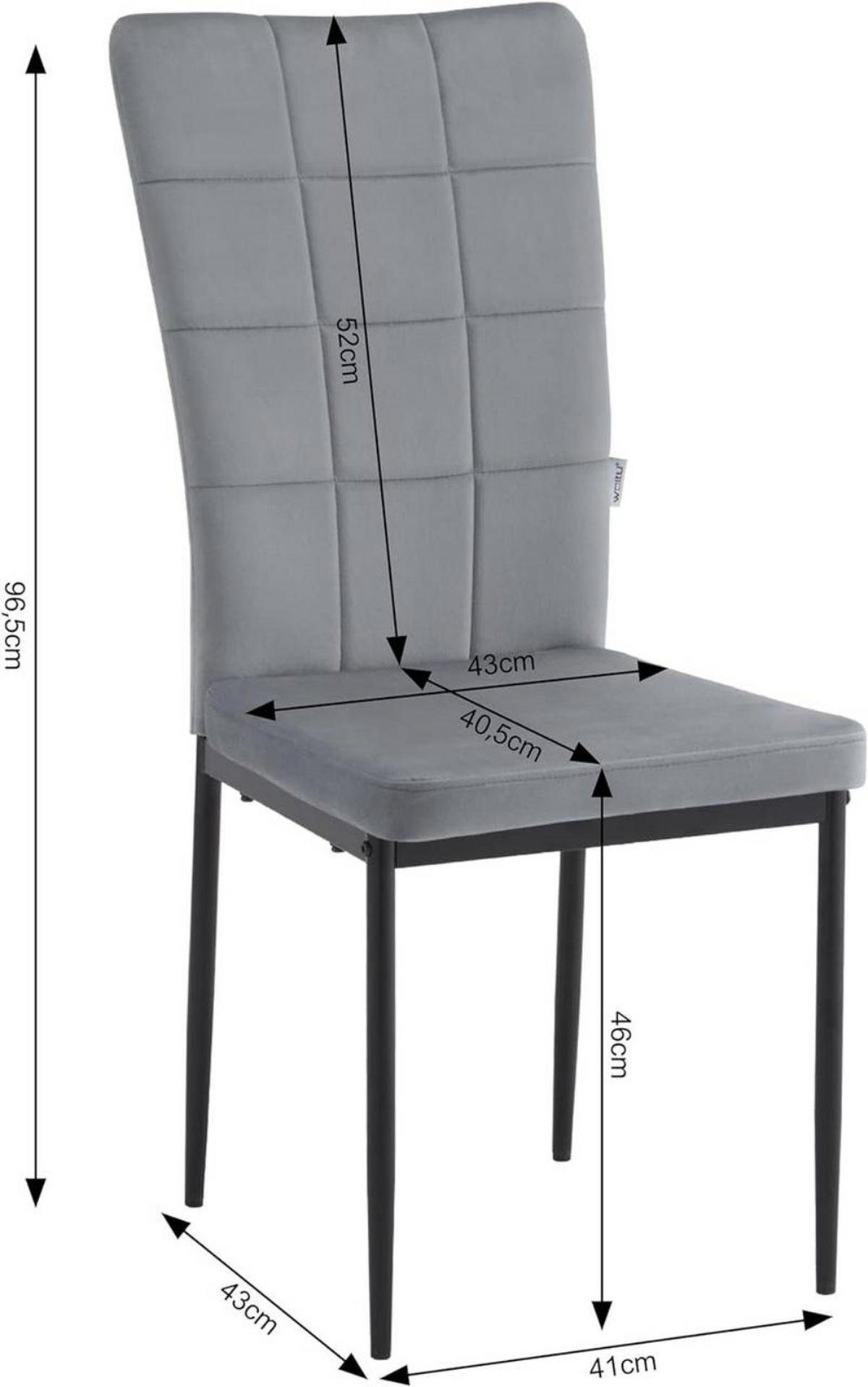 ESSZIMMERSTUHL 4er Set, aus Samt, Metallbeine, Dunkelgrau - Dunkelgrau/Schwarz, Kunststoff/Textil (43/96.5/57.5cm) - Woltu