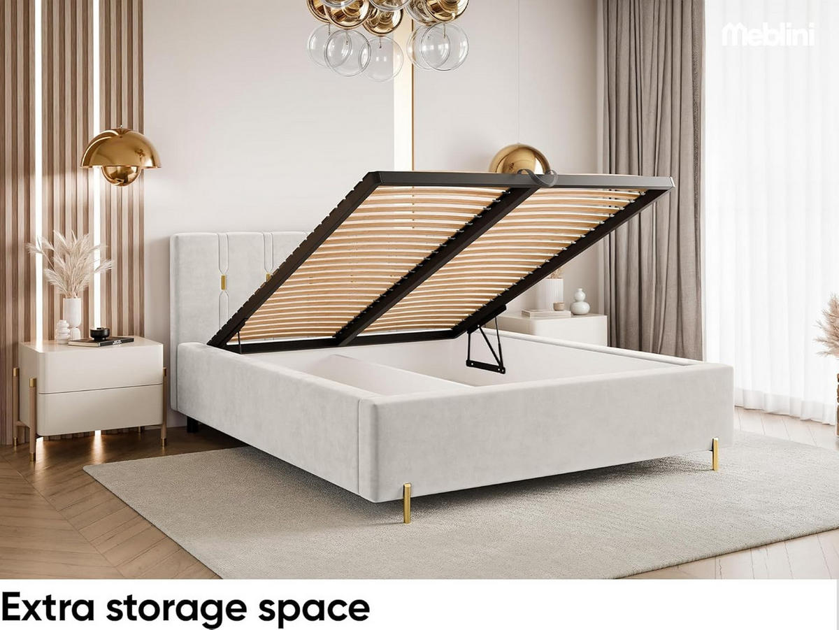 BETT FABIO - Goldfarben/Creme, Holzwerkstoff (180/200cm) - Meblini