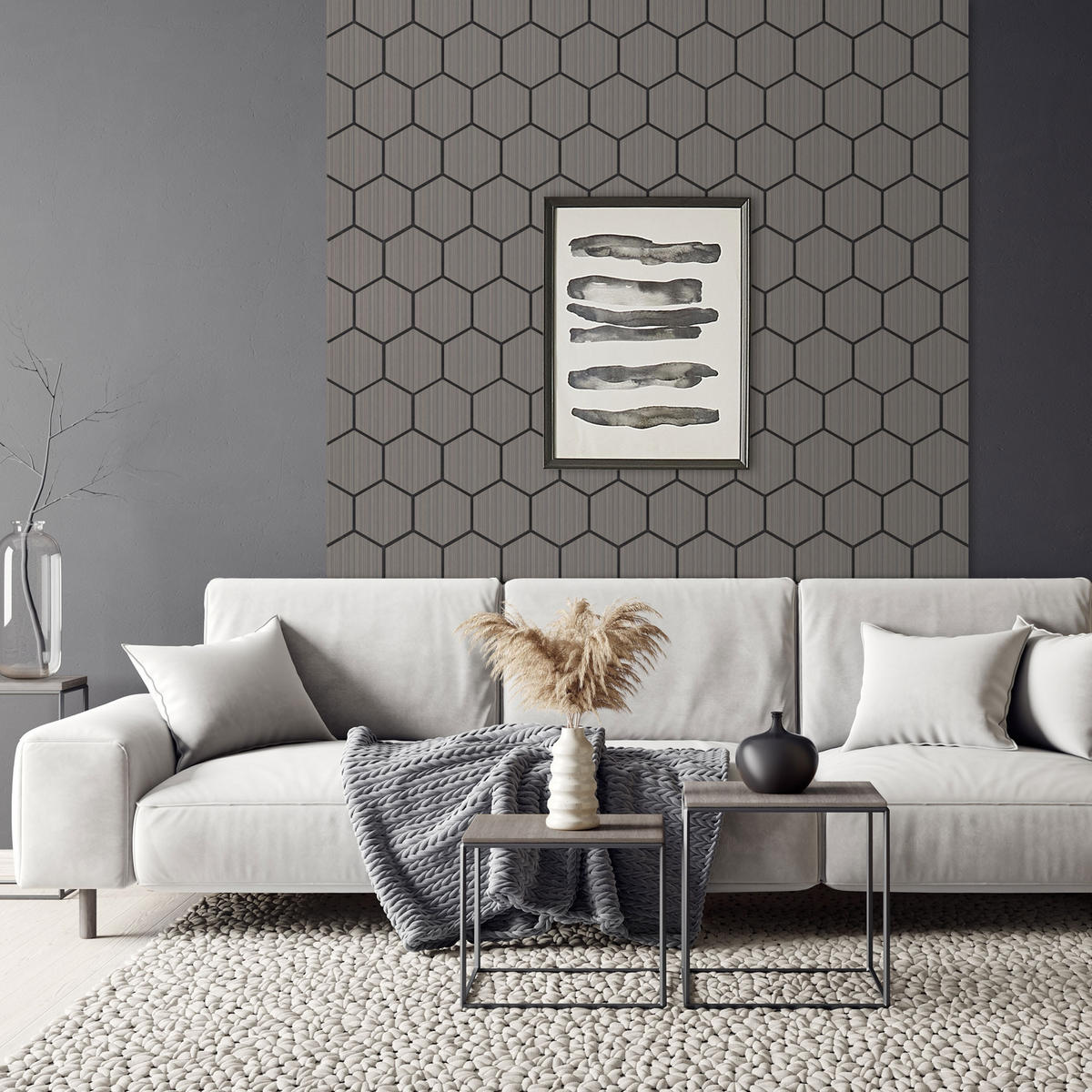 AKUSTIKPANEEL Echtholz 2er Set Grau Hexagon - Grau, Holzwerkstoff (2.1/81.1/66.6cm) - ML-DESIGN