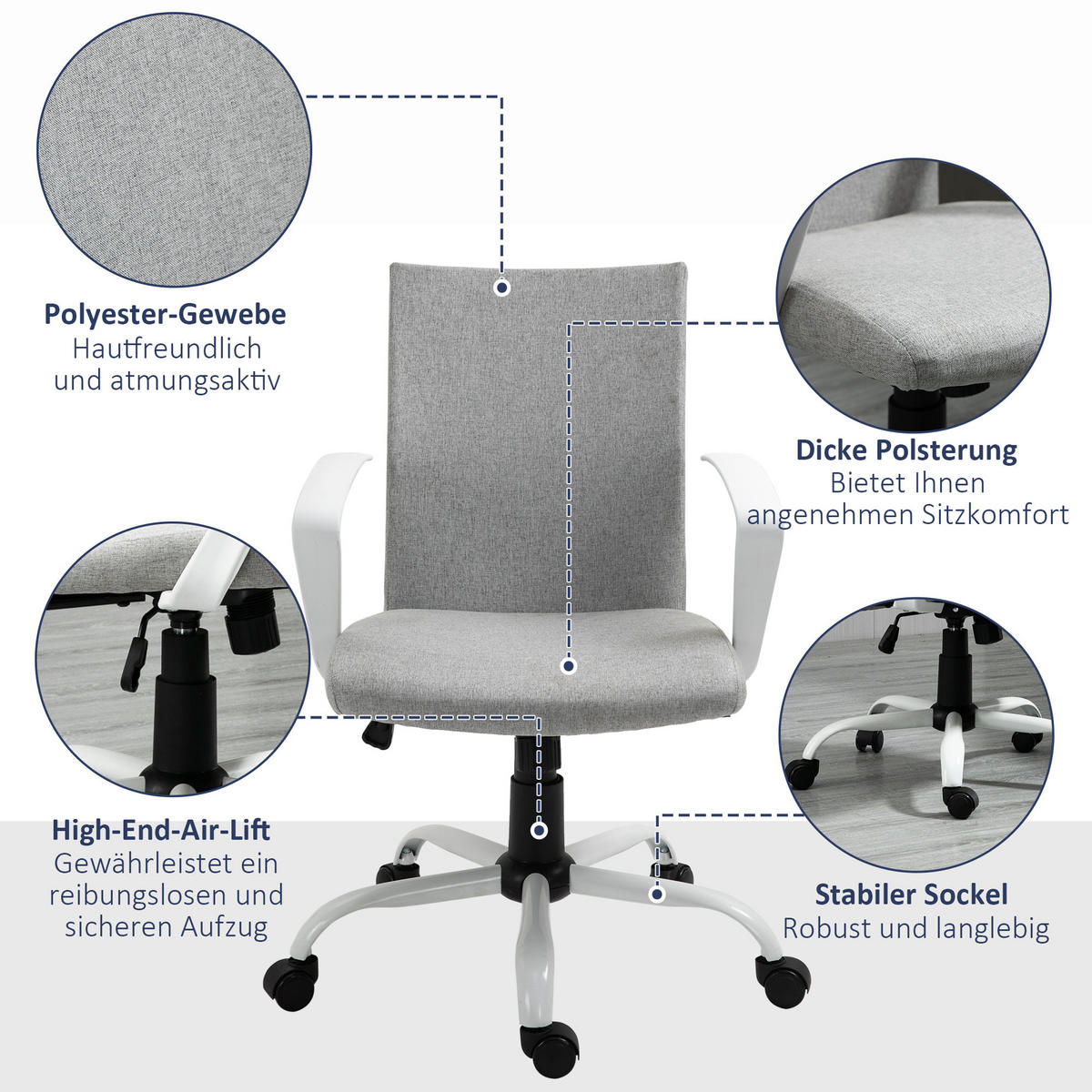 BÜROSTUHL, Schaumstoff, Nylon, Grau - Grau, Kunststoff (61/99/61cm) - Vinsetto