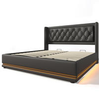 POLSTERBETT aus PU 160x200 cm Schwarz mit Bettkasten, LED-Beleuchtung, USB/Typ-C und Federkernmatratze - Schwarz, Leder (160/200cm) - IVMEU