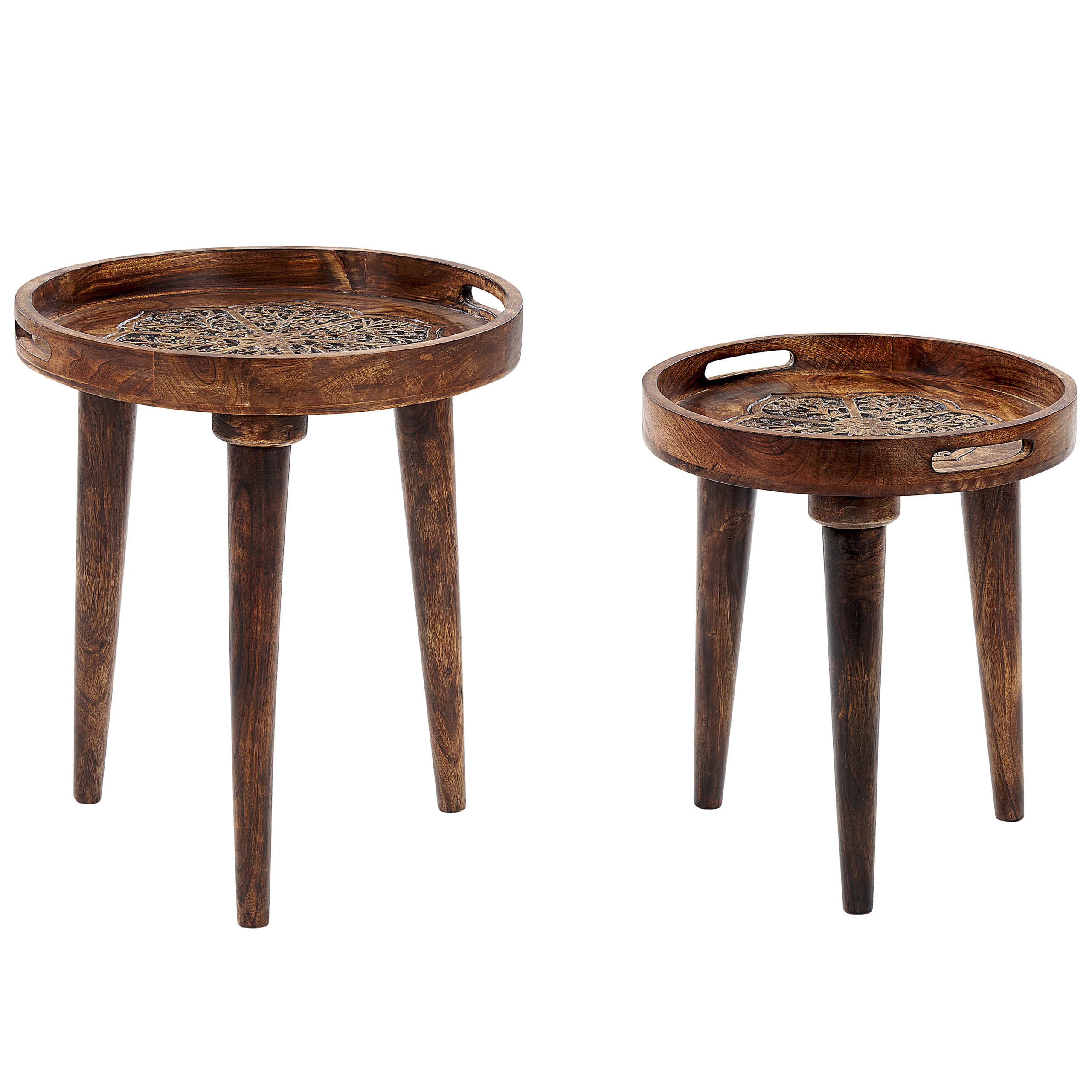 BEISTELLTISCH 2er-Set Mangoholz dunkelbraun rund Astai - Dunkelbraun, Holz (40/40/48cm) - Beliani