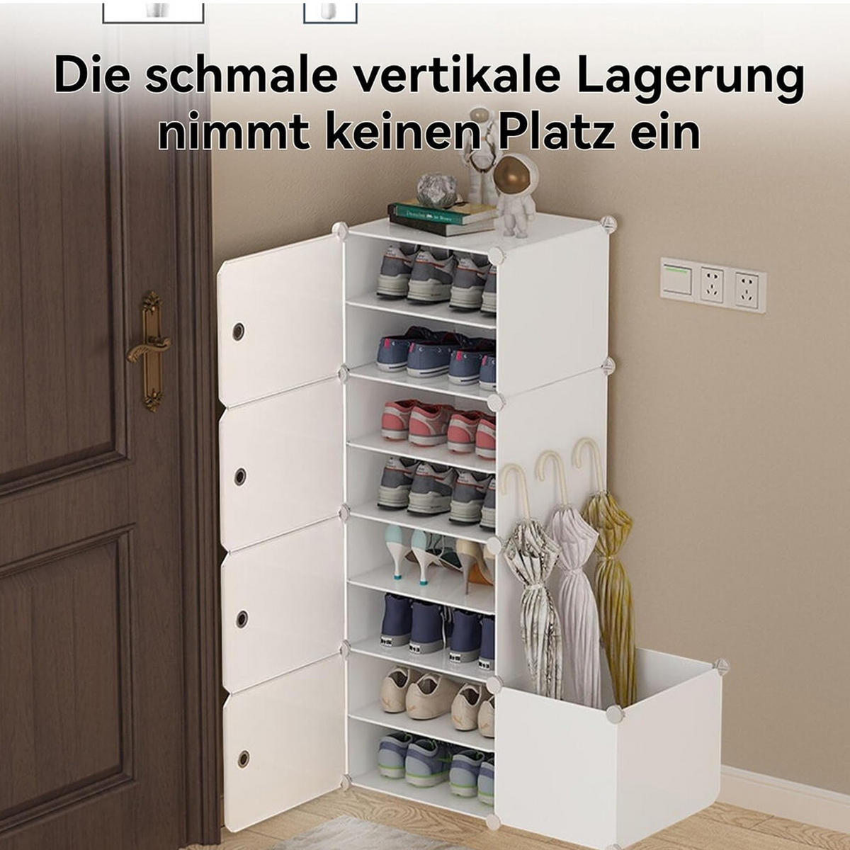 SCHUHSCHRANK,8 Ebenen mit Schirmablage - Weiß, Kunststoff (46/10/33cm) - Vallsero