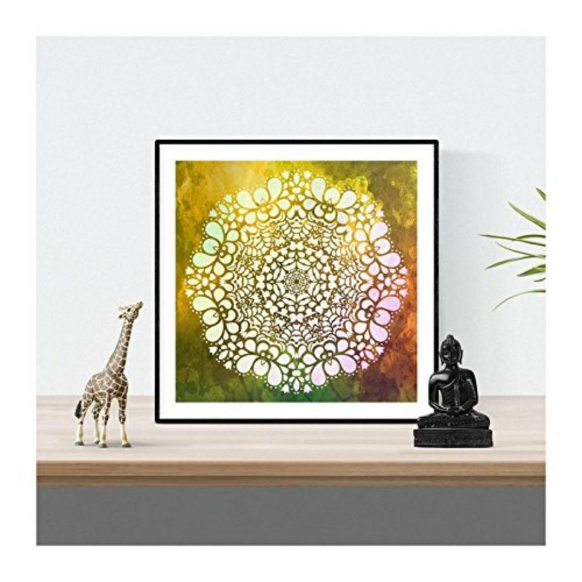 POSTER Set mit 4 Mandalas Freiheit 20x20cm Schwarzer Rahmen - Schwarz, Papier (20/3cm) - Nacnic