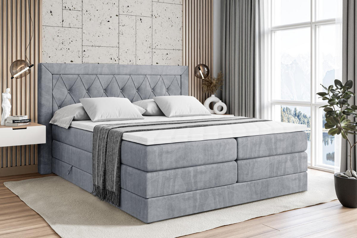 BOXSPRINGBETT NOEL KING - 140 x 200 - H3/H4 - Grau - Grau, Holzwerkstoff (140/200cm) - ALTDECOR