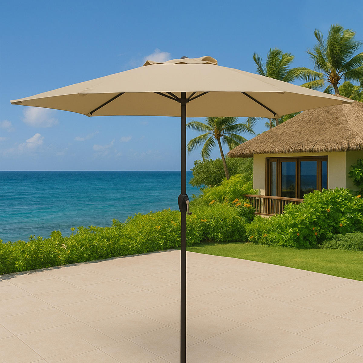 MARKTSCHIRM Harrogate- Sonnenschirm mit Aluminiumgestänge + Kurbel, Bezug - UV-Schutzfaktor 50+, 300 cm - Grau, Metall (300/300cm) - TPFGarden