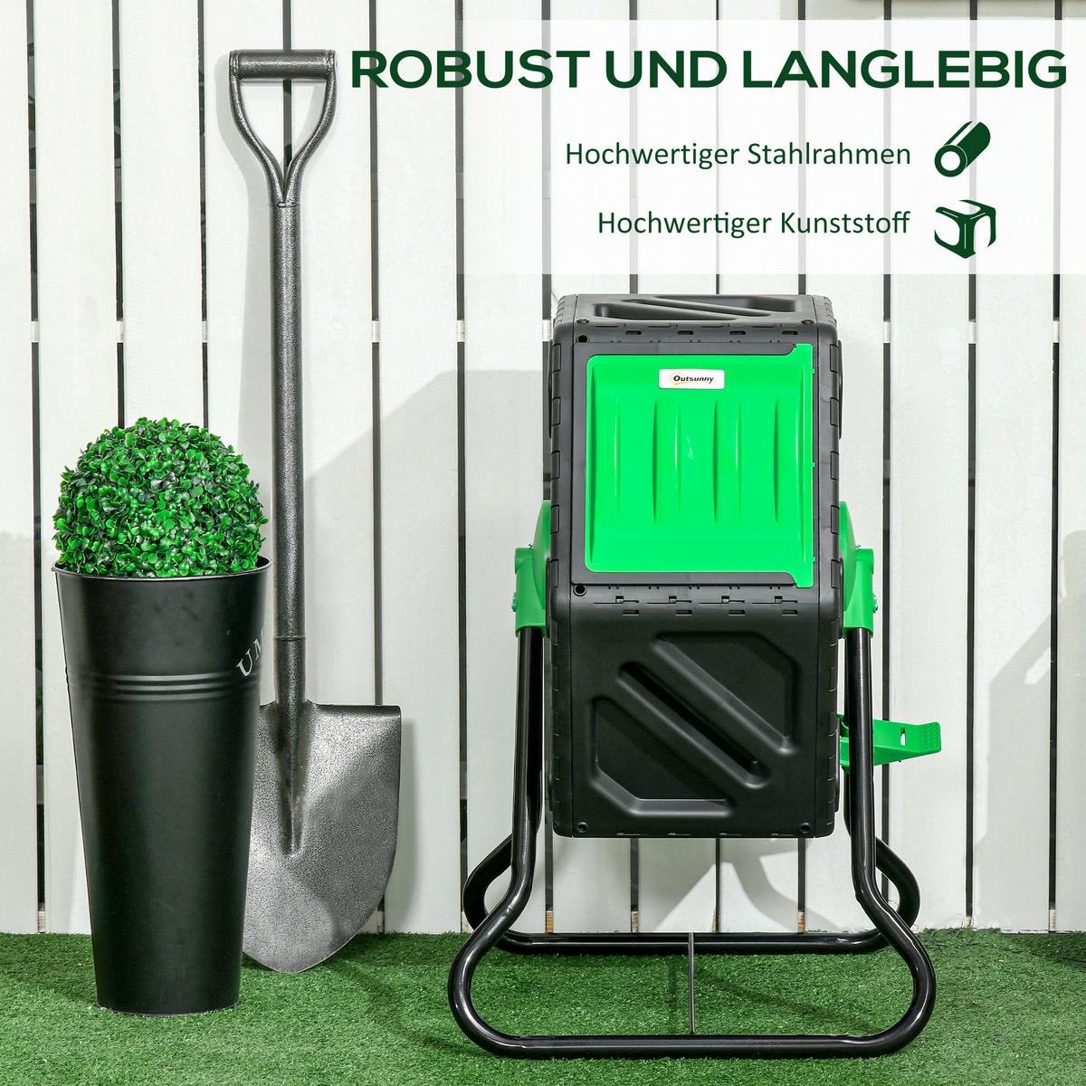 KOMPOSTER aus Kunststoff, 60 Liter - Schwarz, Metall (49/77/60cm) - Outsunny