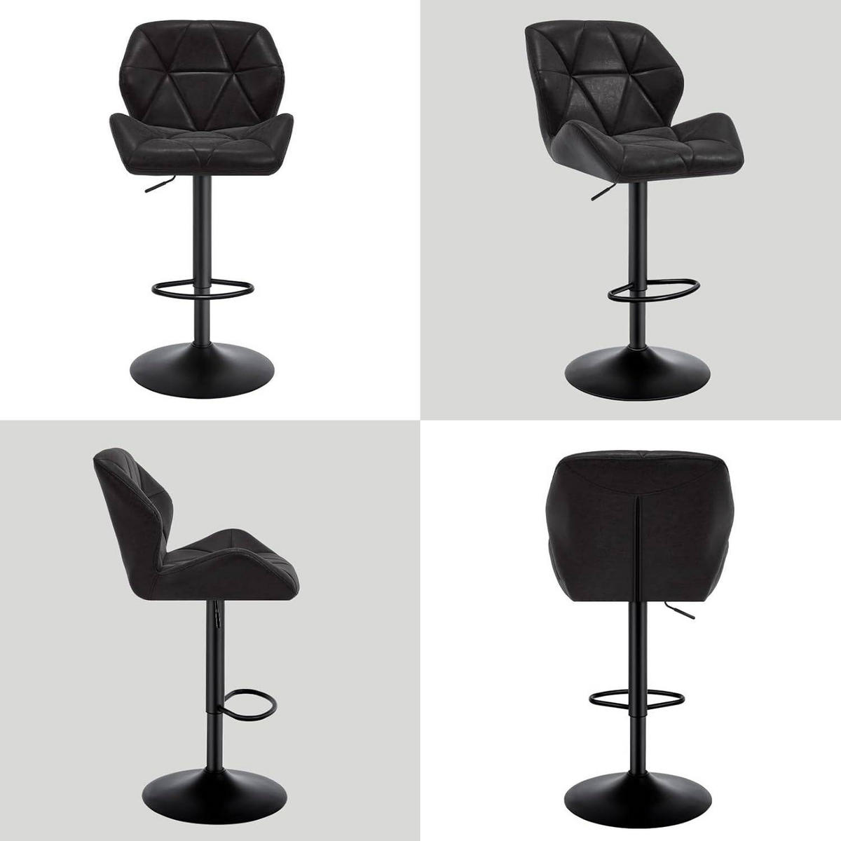 BARHOCKER 2er Set, höhenverstellbar,drehbar,Kunstleder Stahl - Schwarz, Metall (50/94/41cm) - Woltu