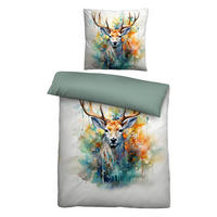 BETTWÄSCHE-GARNITUR Linon Hirsch NATUR, 135x200 cm + 80x80 cm - Naturfarben, Textil (135/200cm) - biberna