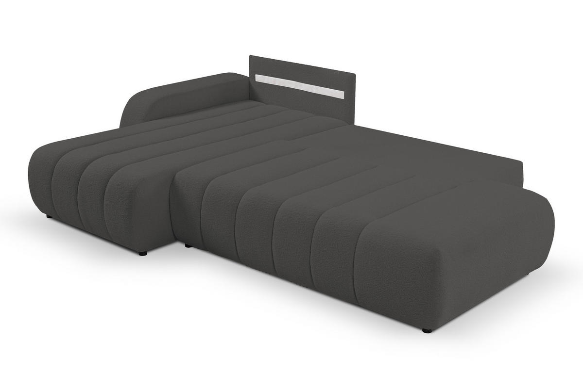 ECKSOFA Baloo mit Schlaffunktion und Bettkasten, komfortable Polsterung, Stoffbezug, lose Rückenkissen, freistehend, LINKS, 176x276x88 cm, Dark grey - Dunkelgrau, Holz/Textil (176/276cm) - DomoHome
