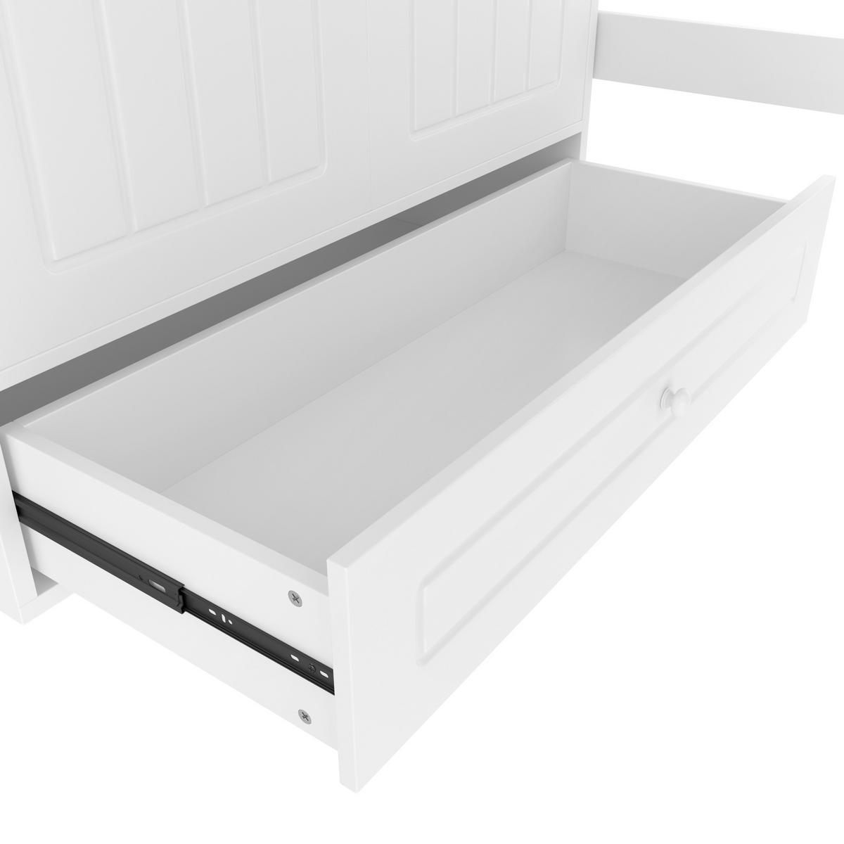 VISOKA postelja 90/200 cm bela z LED osvetlitvijo, omaro in predalom iz bora in MDF - bela, les (90/200cm) - OKWISH