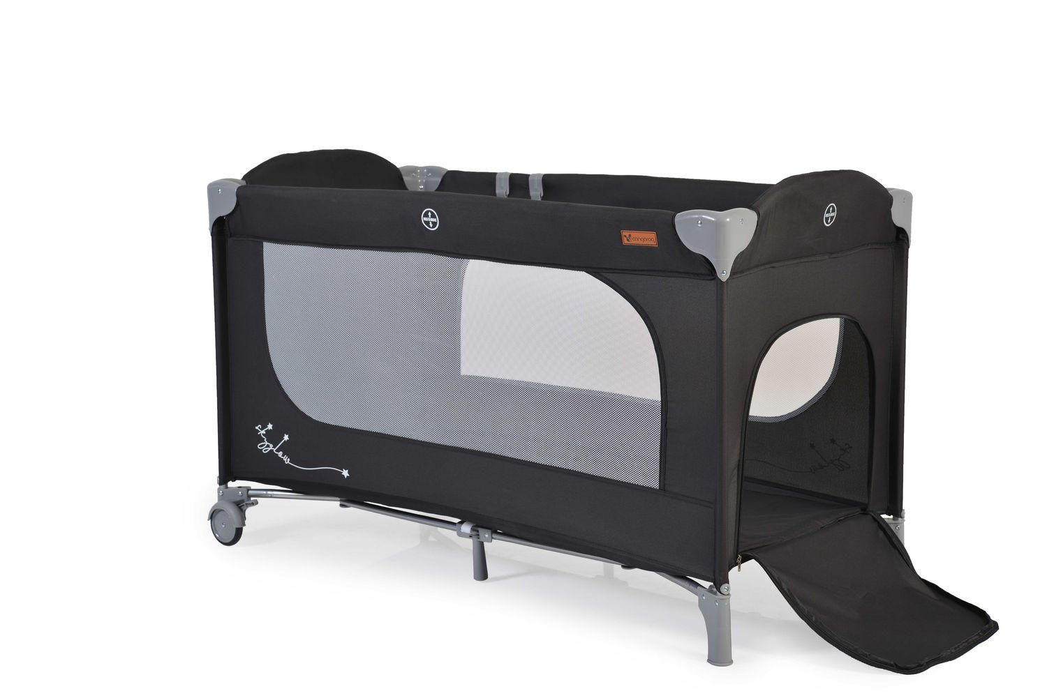REISEBETT Skyglow 2 Ebenen schwarz Räder Matratze Seiteneingang Tasche Bremsen - Schwarz, Kunststoff (60/120cm) - Cangaroo