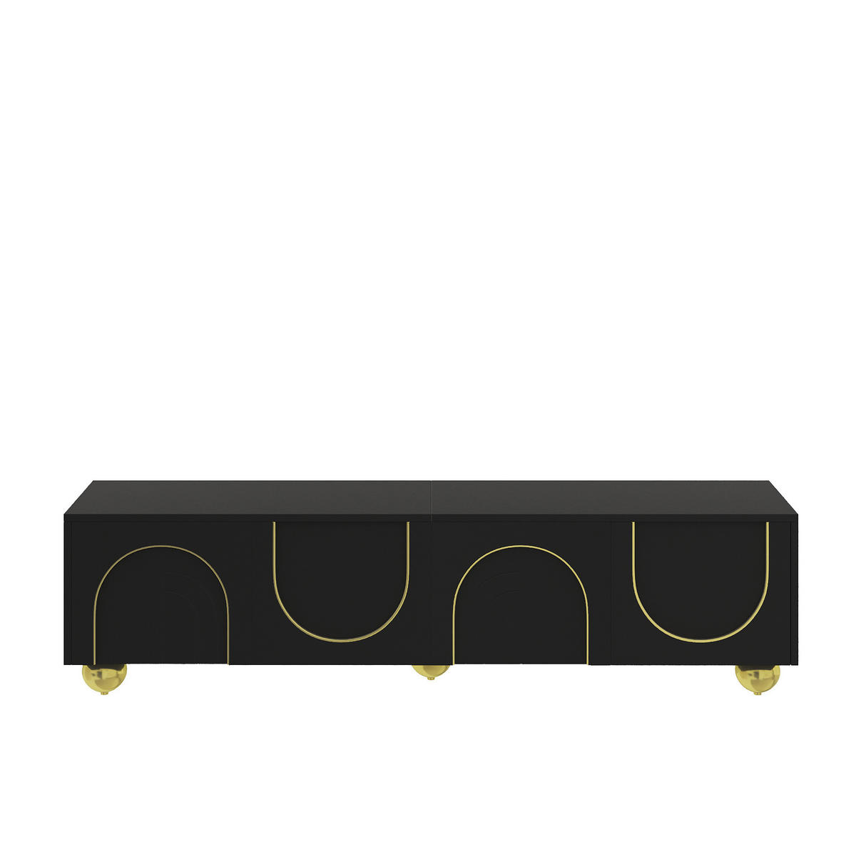 TV-LOWBOARD aus Spanplatte 170x38x44 cm Schwarz mit 4 Türen, Push-to-open und goldfarbenen Beinen - Schwarz, Holzwerkstoff (170/44/38cm) - IVMEU