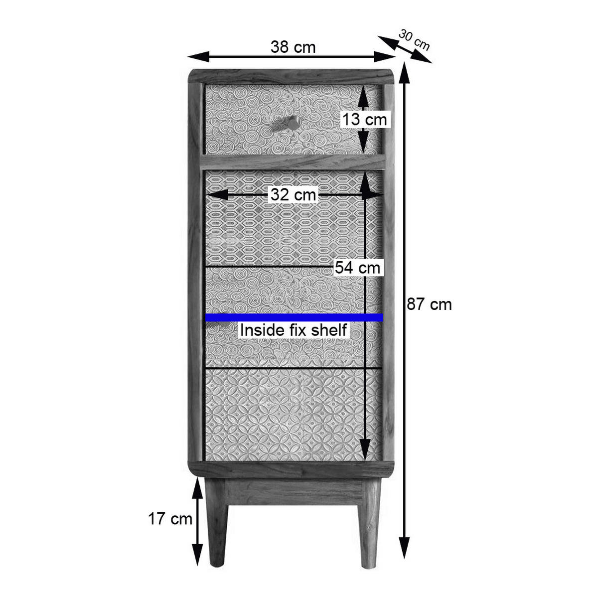 MASSIVER UNTERSCHRANK - Akazie massiv - Ecru / Akazie - Akaziefarben, Holz/Metall (38/92/30cm) - home24