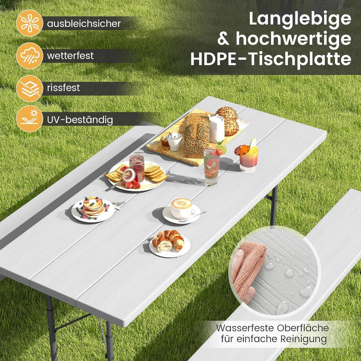 BIERTISCHGARNITUR Grau(3-teilig) - Grau, Holzwerkstoff (163/183/74cm) - COSTWAY