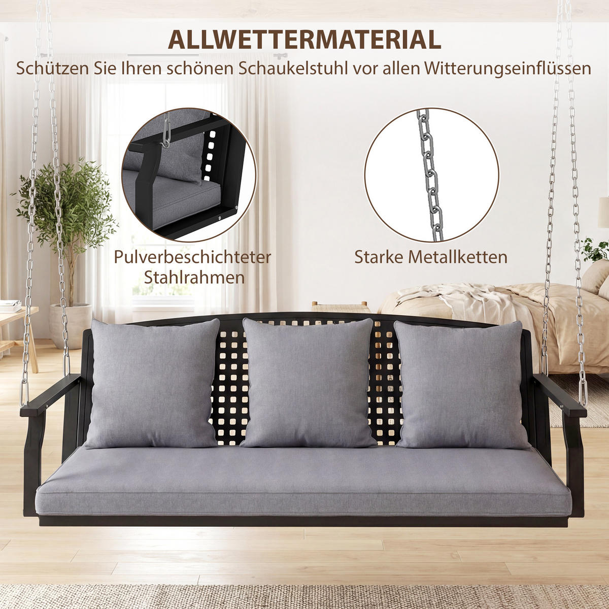 HÄNGEBANK Stahl Grau - Schwarz/Grau, Textil/Metall (66/51/154cm) - Outsunny