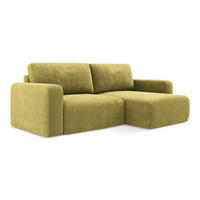 ECKSOFA mit Schlaffunktion rechts Chenille Stoff Grün - Limette/Schwarz, Kunststoff/Textil (244/149cm) - Makamii