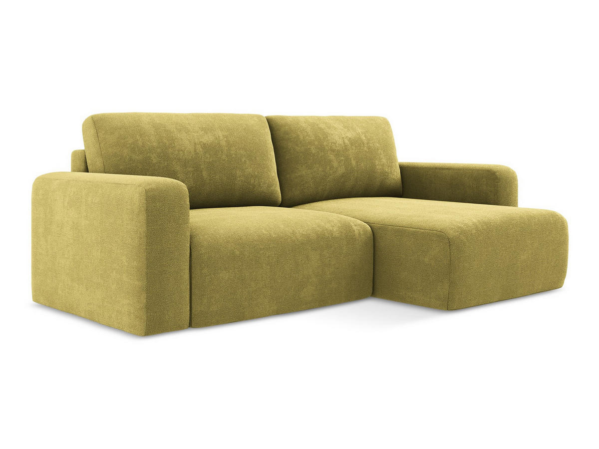 ECKSOFA mit Schlaffunktion rechts Chenille Stoff Grün - Limette/Schwarz, Kunststoff/Textil (244/149cm) - Makamii