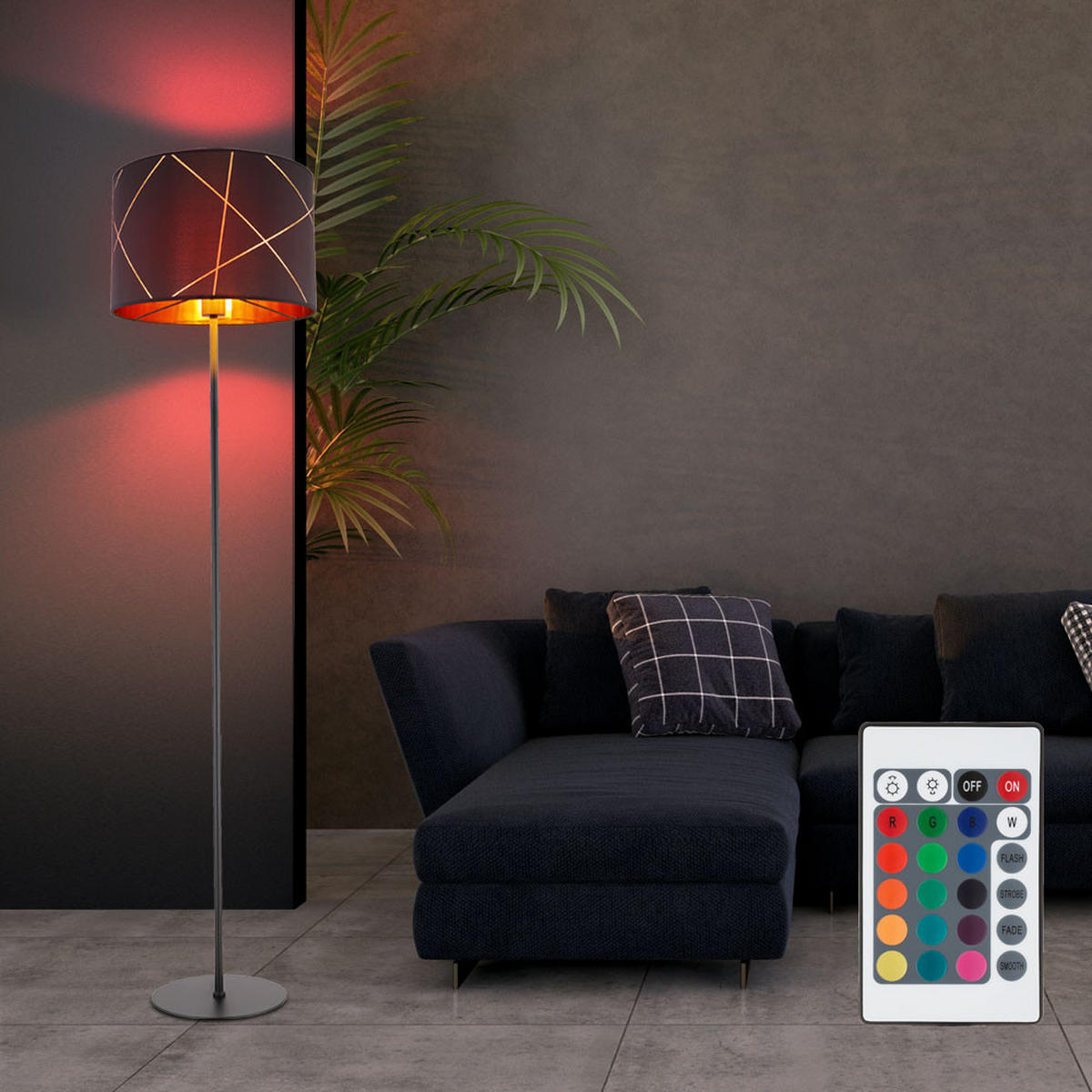 LED STEHLEUCHTE BEMMO Schwarz Gold - Schwarz, Metall (38/38/151cm) - Globo Lighting